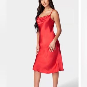 Elegant Red Satin Slip Dress